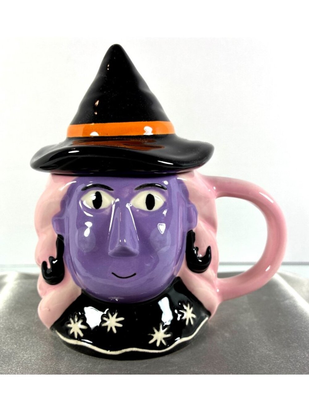 Hyde & EEK! Witch Lidded Mug Tea Cup Halloween Purple Face Hat Target New NOS